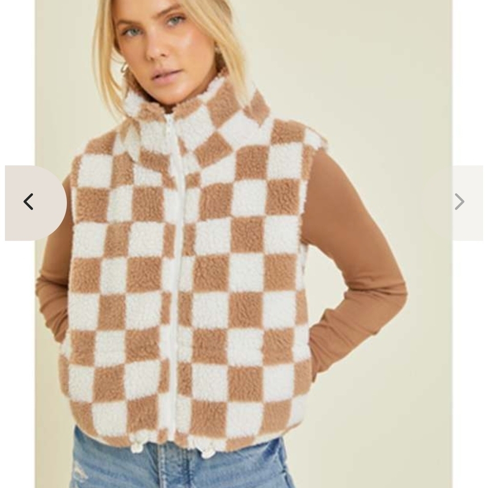 Wild Rose Fuzzy Vest in Brown and Cream
